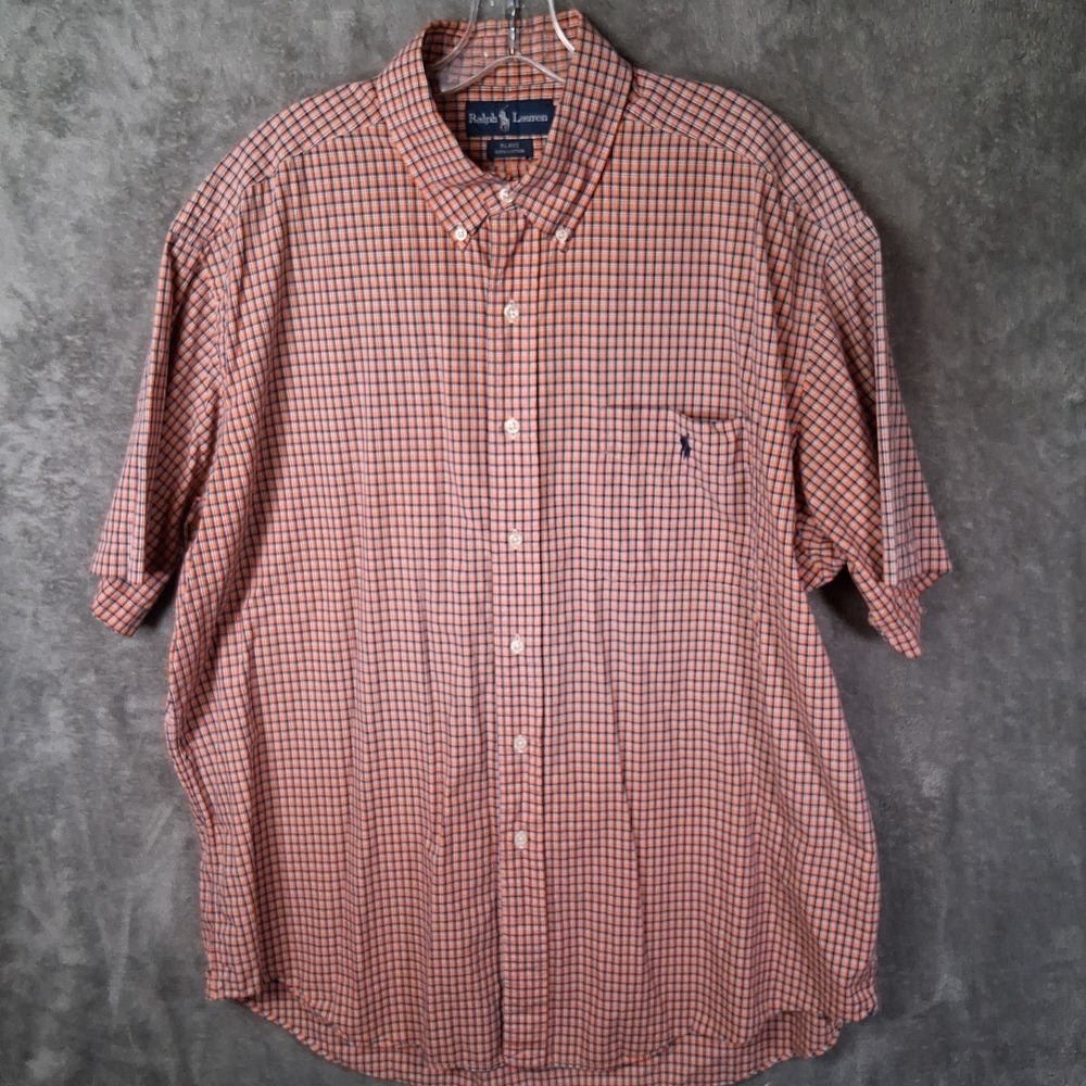 Ralph Lauren Blake Button Down Short Sleeve Shirt Men Size XL Coral Orange Faded